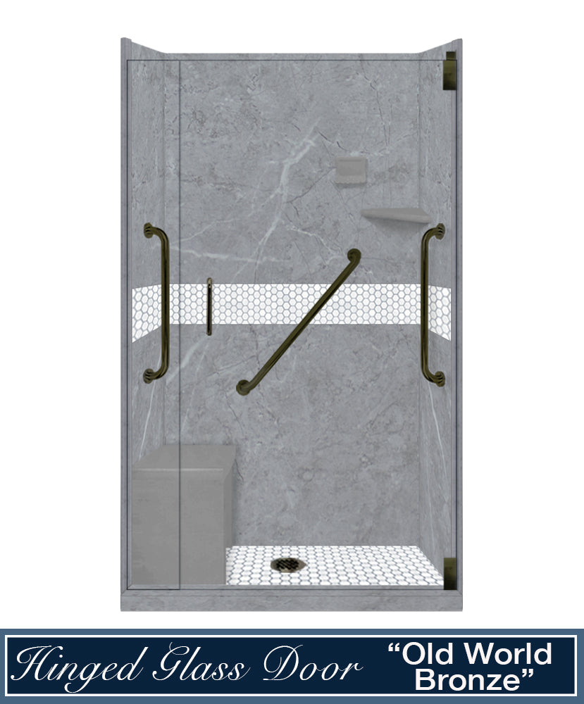 Freedom 60" Alcove Grio Medici Marble & Pearl Hex Mosaic Accent Shower Remodel Kit