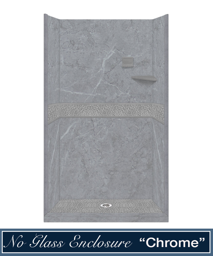 60" Alcove Grio Medici Marble & Pebble Stone Accent ("DIY Shower Remodel Kit")