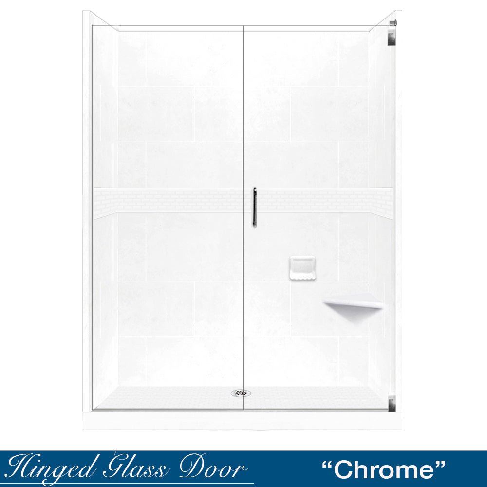Classic Freedom Grand Hinged 36 in. x 60 in. x 80 in. Left Drain Alcove Shower Kit in Natural Buff and Chrome Classic Freedom Grand Hinged 36 in. x 60 in. x 80 in. Left Drain Alcove Shower Kit in Natural Buff and Chrome
