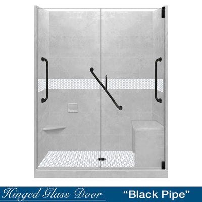 Freedom Pearl Hex Mosaic Portland Cement 60" Alcove Stone Shower Enclosure Kit