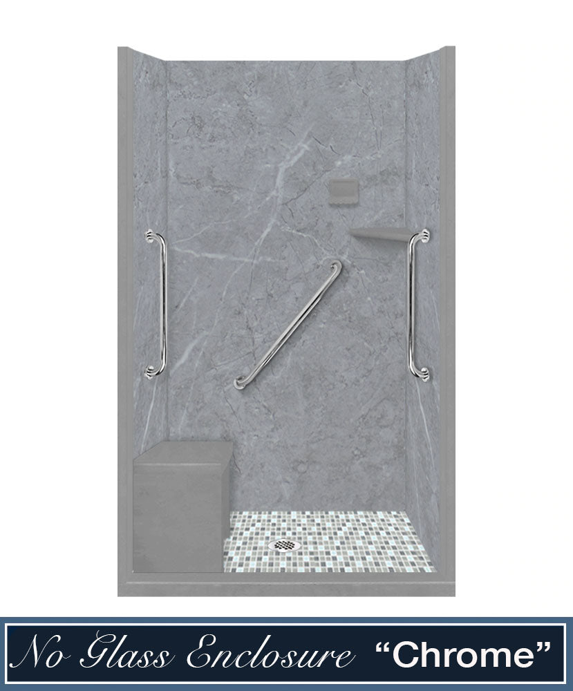 Freedom Grio Marble Del Mar Mosaic Alcove Shower Enclosure Kit