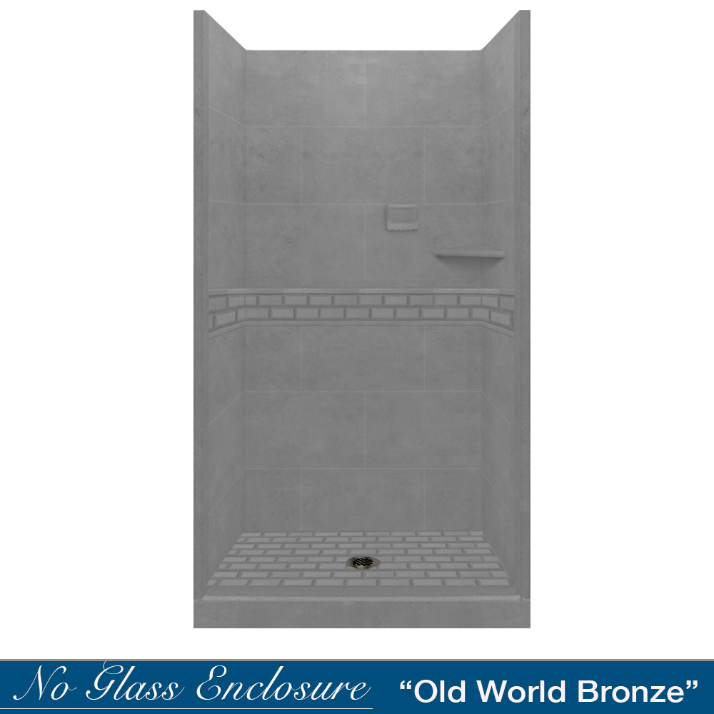 Alcove Wet Cement Sistine Stone & Subway Stone Accent Shower Remodel Kit