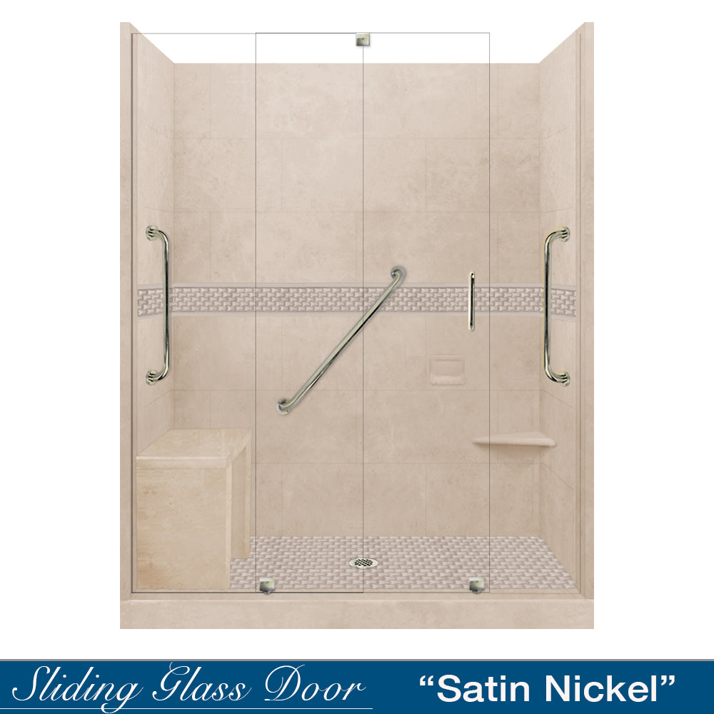 Freedom 60" Alcove Brown Sugar Sistine Stone & Jewel Stone Accent ("DIY Shower Remodel Kit")