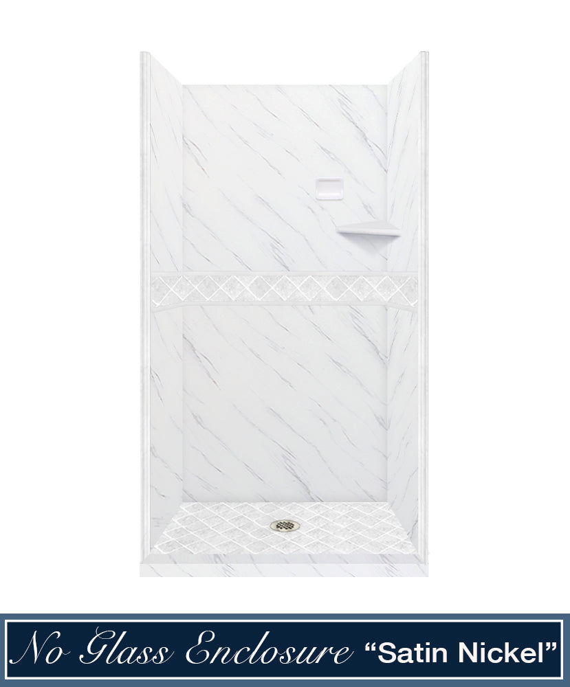 60" Alcove Carrara Medici Marble & Diamond Stone Accent ("DIY Shower Remodel Kit")