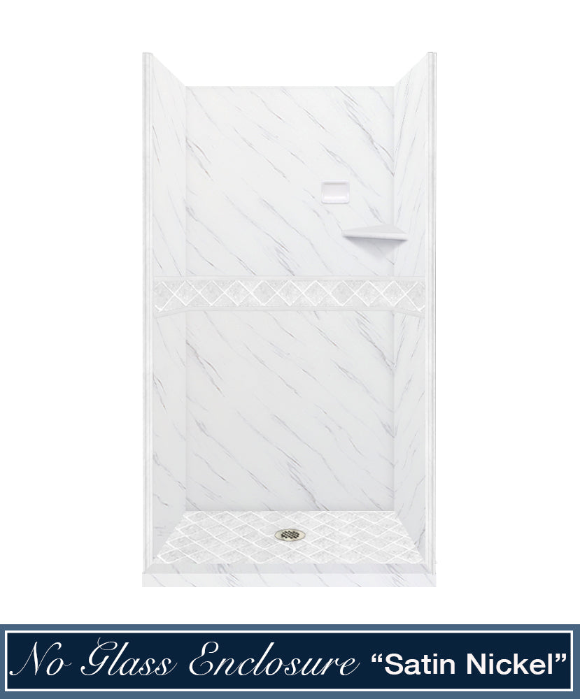 Carrara Marble Diamond Alcove Shower Enclosure Kit