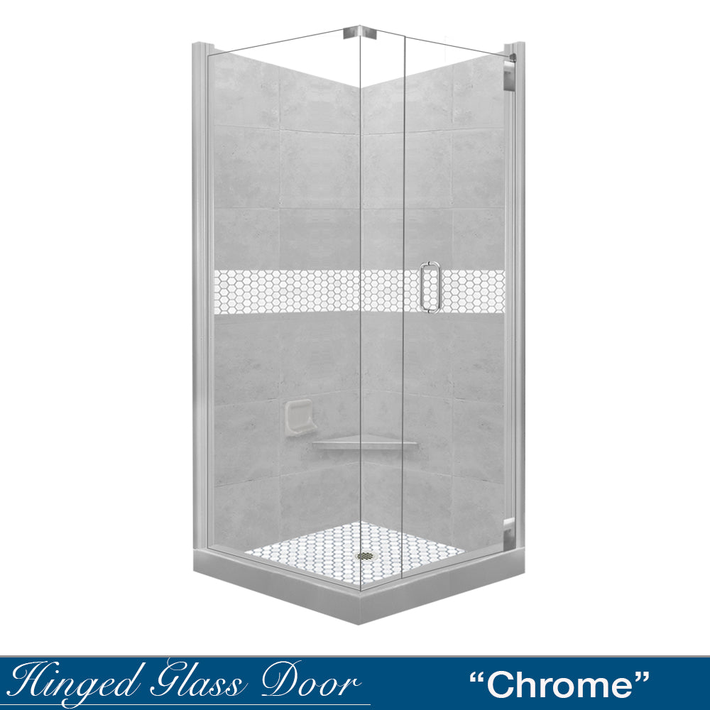 Corner Portland Cement Sistine Stone & Pearl Hex Mosaic Accent Shower Remodel Kit