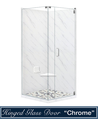 Carrara Marble Newport Mosaic Corner Shower Enclosure Kit