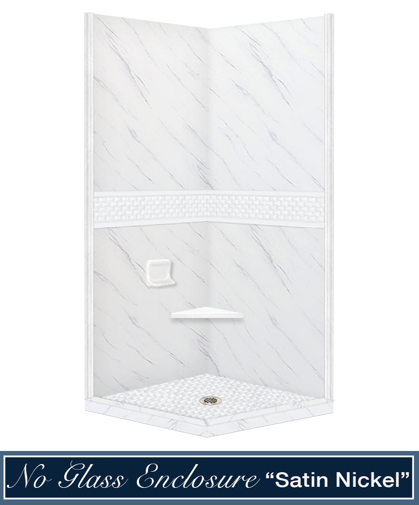 Carrara Marble Jewel Corner Shower Enclosure Kit