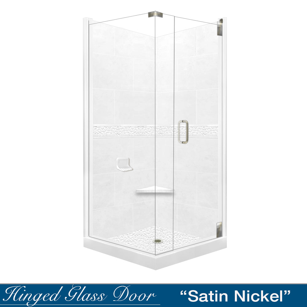 Corner Natural Buff Sistine Stone & Pebble Stone Accent Shower Remodel Kit
