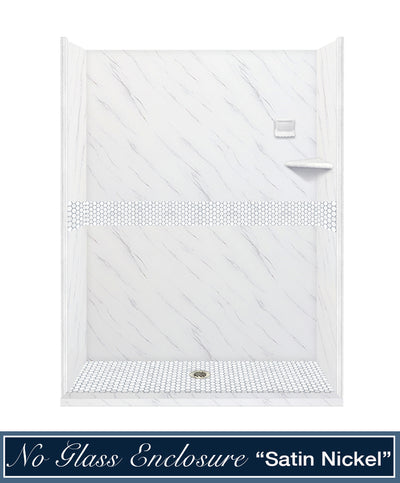 Carrara Marble Pearl Hex Mosaic Alcove Shower Enclosure Kit