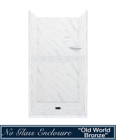 Carrara Marble Pearl Hex Mosaic Alcove Shower Kit