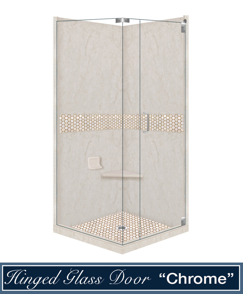 Rafe Marble Honey Hex Mosaic Corner Shower Enclosure Kit