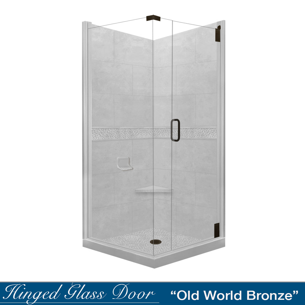 Corner Portland Cement Sistine Stone & Pebble Stone Accent Shower Remodel Kit