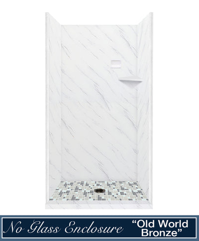 Carrara Marble Newport Mosaic Alcove Shower Enclosure Kit