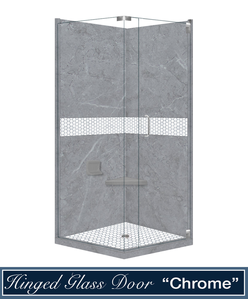Corner Grio Medici Marble & Pearl Mosaic Accent Shower Remodel Kit