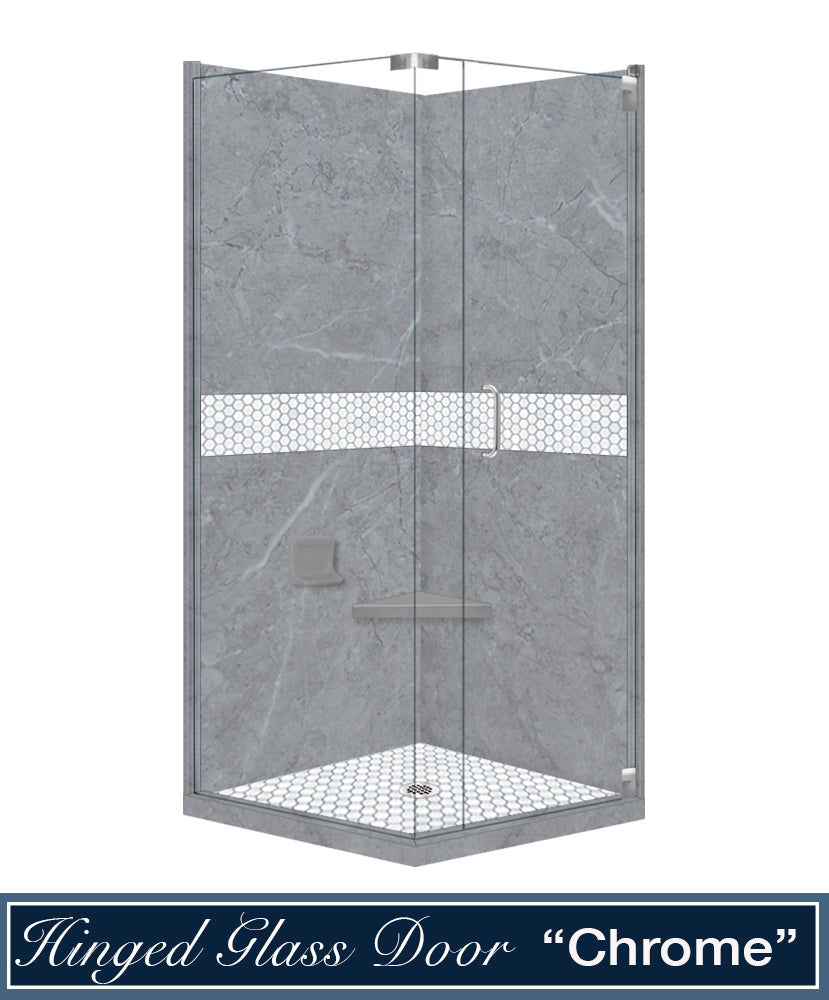 Grio Marble Pearl Hex Mosaic Corner Shower Enclosure Kit