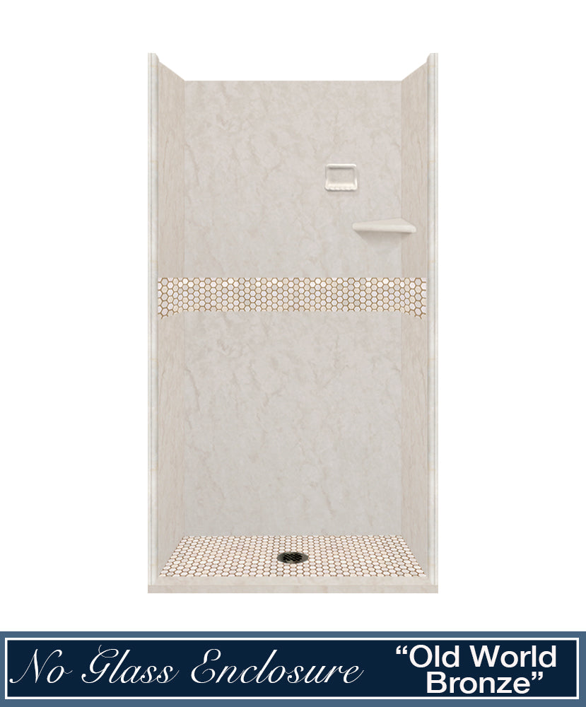 60" Alcove Rafe Medici Marble & Honey Hex Mosaic Accent ("DIY Shower Remodel Kit")
