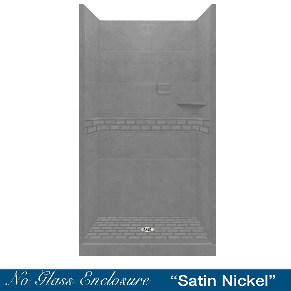 Alcove Wet Cement Sistine Stone & Subway Stone Accent Shower Remodel Kit