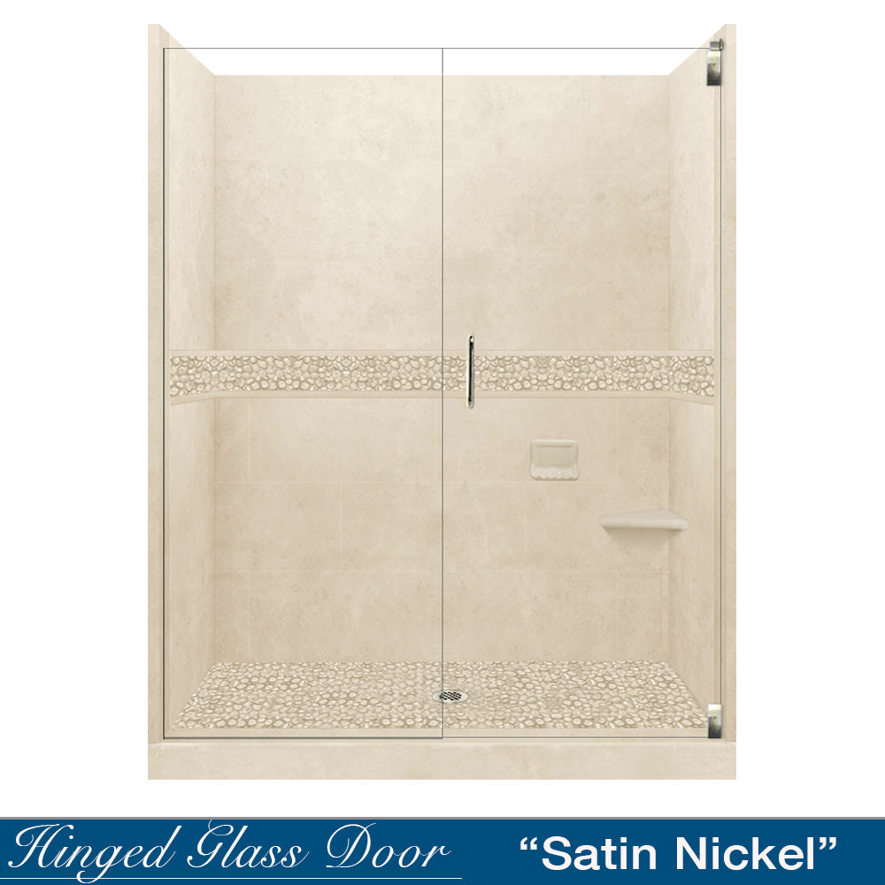 60" Alcove Desert Sand Sistine Stone & Pebble Stone Accent Shower Remodel Kit