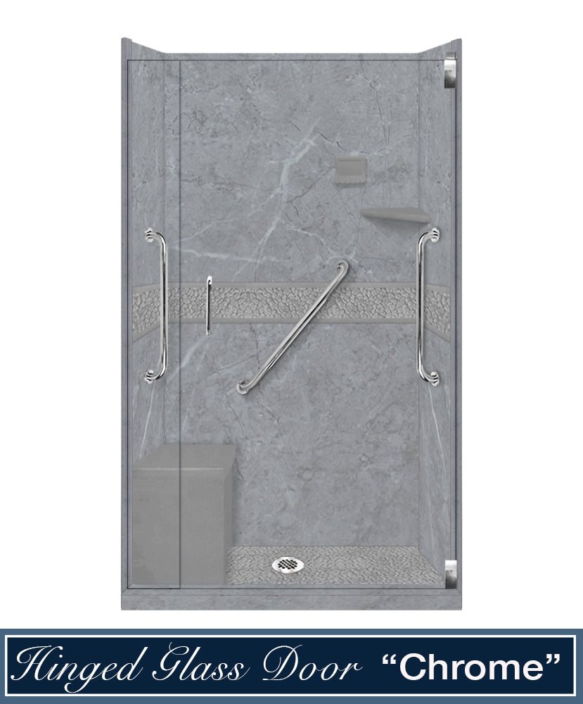 Freedom 60" Alcove Grio Medici Marble & Pebble Stone Accent Shower Remodel Kit