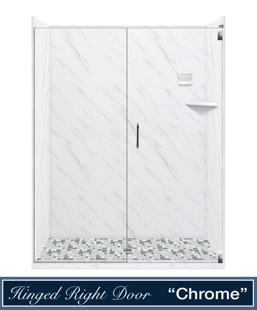 Carrara Marble Newport Mosaic Alcove Shower Enclosure Kit