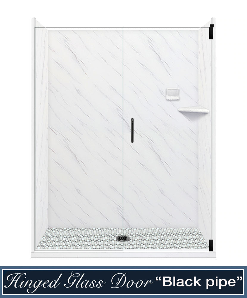 60" Alcove Carrara Medici Marble & Del Mar Mosaic Accent Shower Remodel Kit