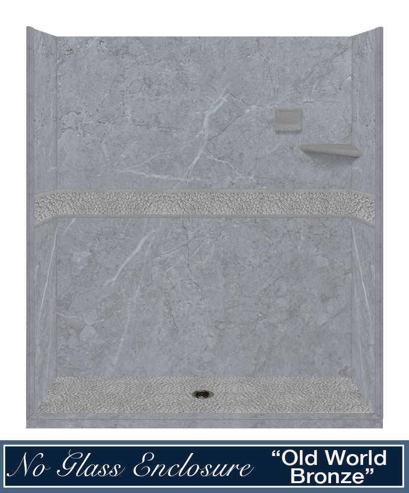 60" Alcove Grio Medici Marble & Pebble Stone Accent ("DIY Shower Remodel Kit")