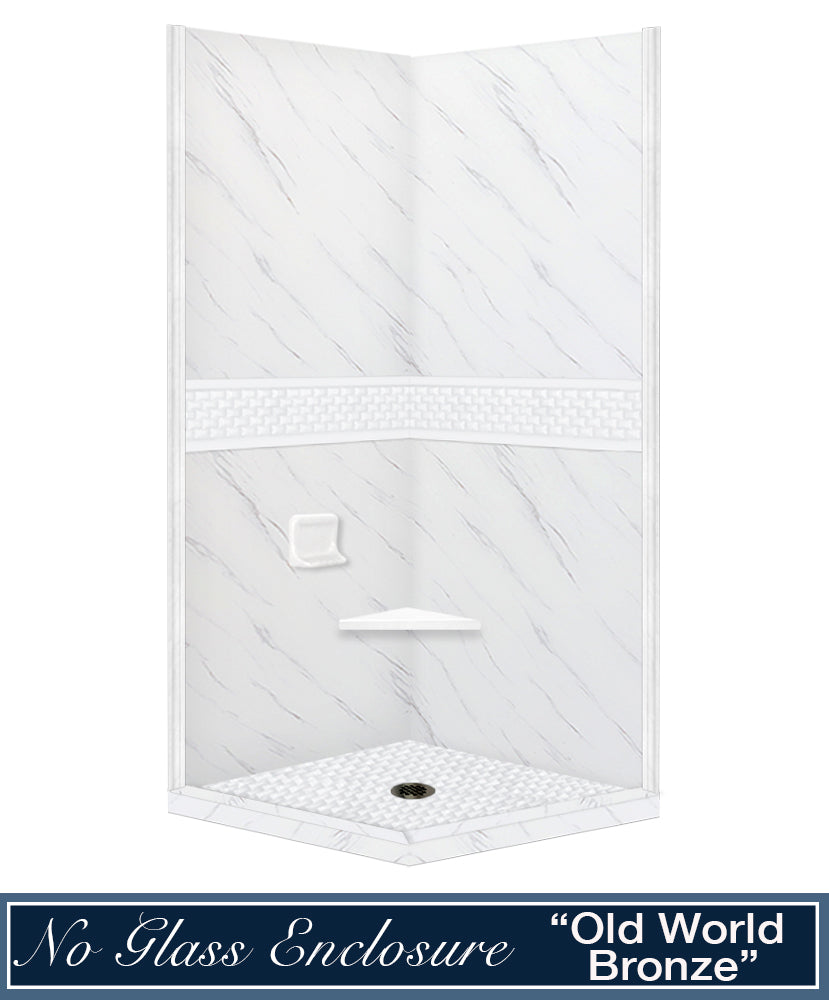 Carrara Marble Jewel Corner Shower Enclosure Kit
