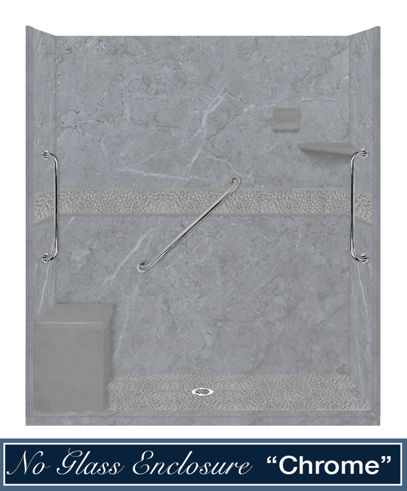 Freedom 60" Alcove Grio Medici Marble & Pebble Stone Accent Shower Remodel Kit