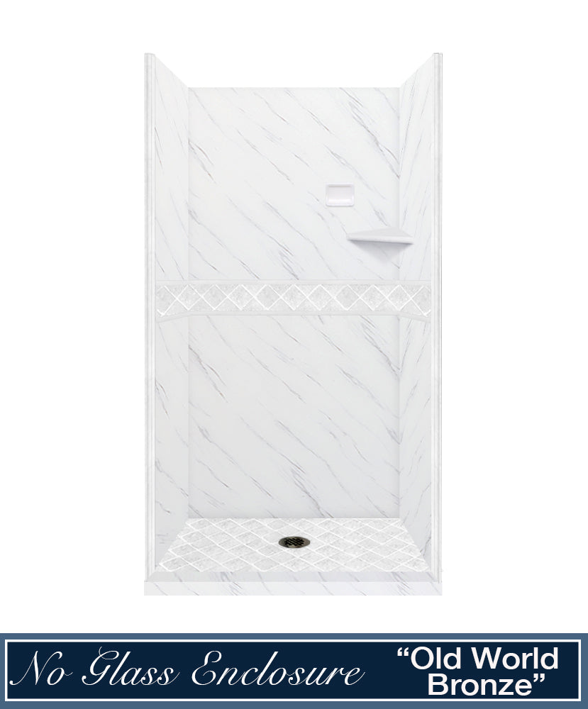 60" Alcove Carrara Medici Marble & Diamond Stone Accent ("DIY Shower Remodel Kit")