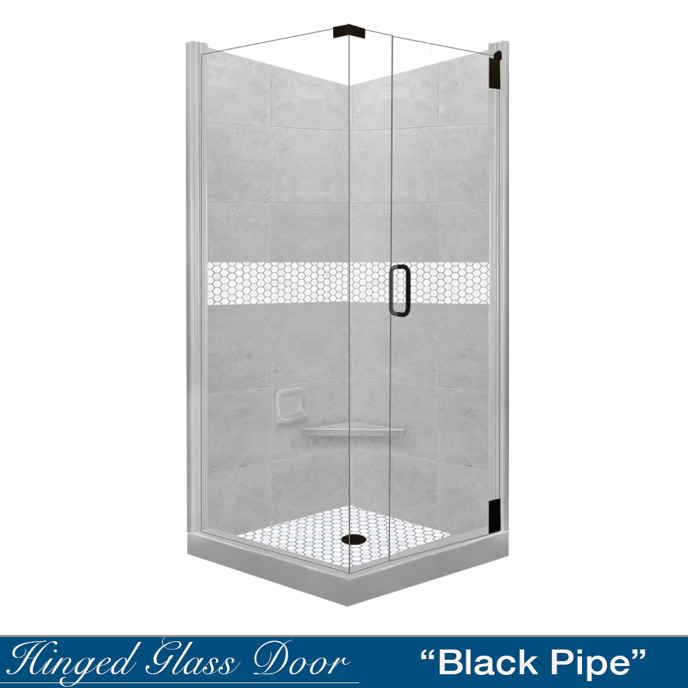 Corner Portland Cement Sistine Stone & Pearl Hex Mosaic Accent Shower Remodel Kit