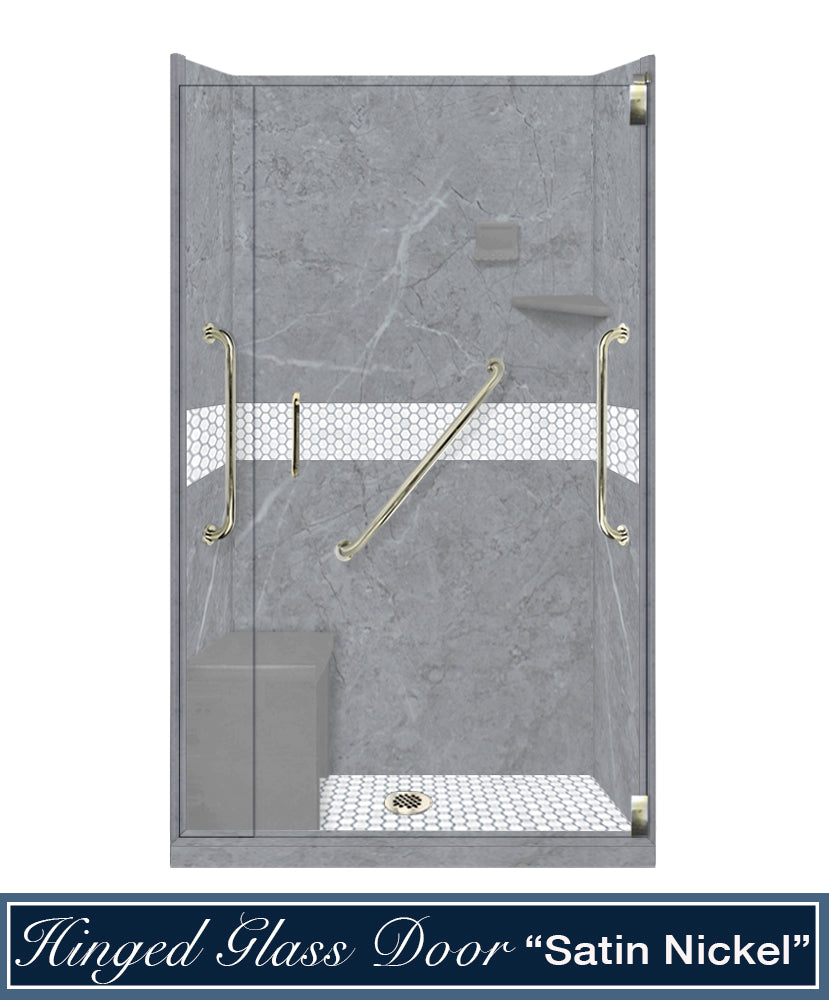 Freedom 60" Alcove Grio Medici Marble & Pearl Hex Mosaic Accent Shower Remodel Kit