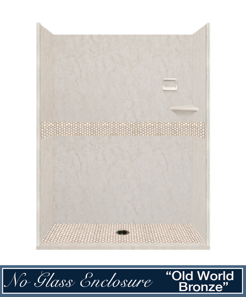 60" Alcove Rafe Medici Marble & Honey Hex Mosaic Accent ("DIY Shower Remodel Kit")