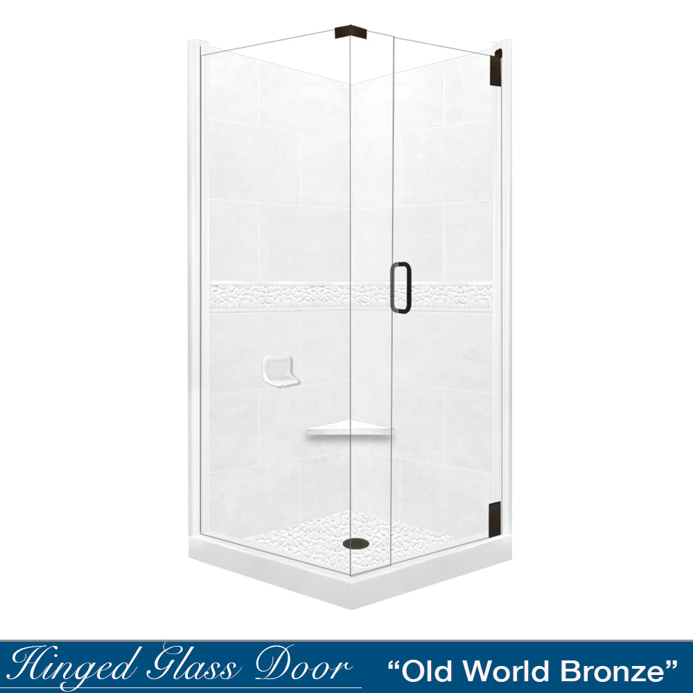 Corner Natural Buff Sistine Stone & Pebble Stone Accent Shower Remodel Kit