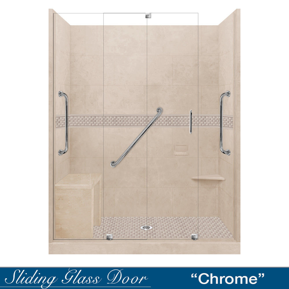 Freedom 60" Alcove Brown Sugar Sistine Stone & Jewel Stone Accent ("DIY Shower Remodel Kit")