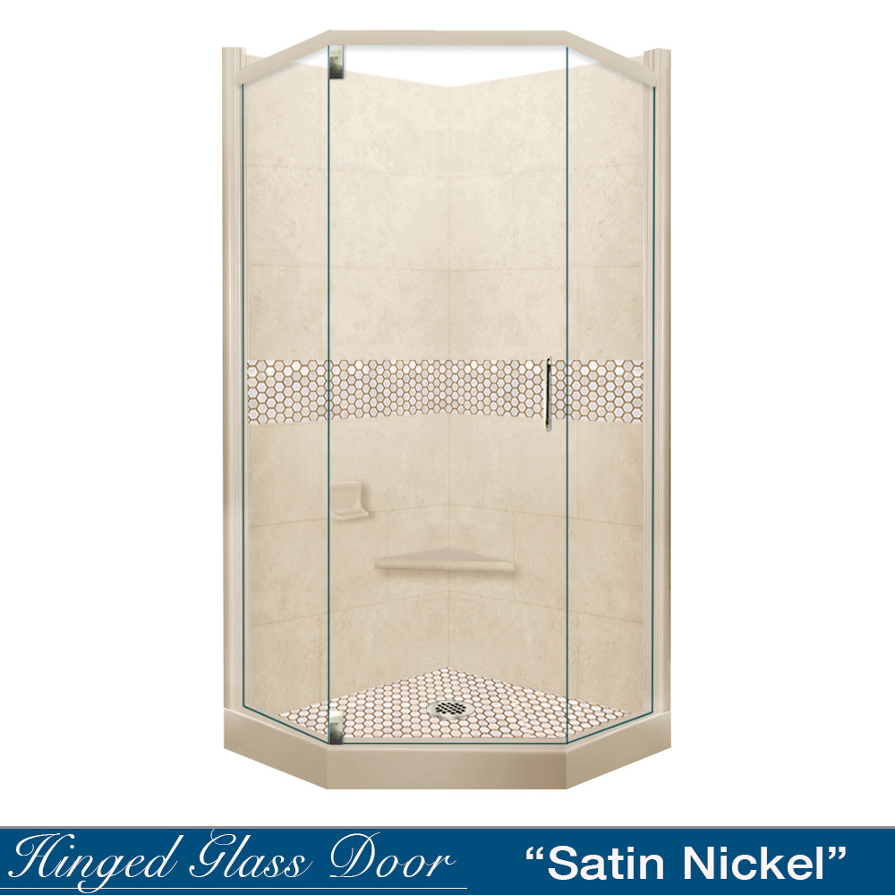 Neo-Angle Desert Sand Sistine Stone & Honey Hex Mosaic Accent Shower Remodel Kit