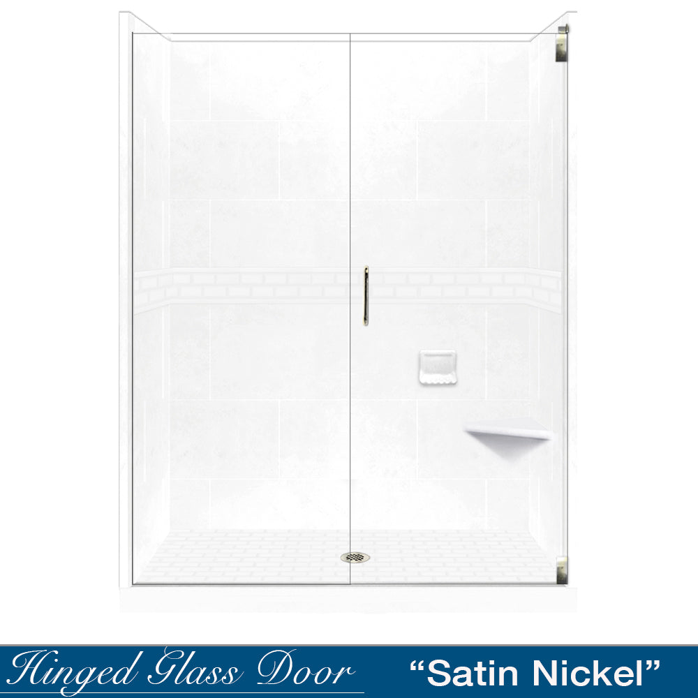 60" Alcove Natural Buff Sistine Stone & Subway Stone Accent ("DIY Shower Remodel Kit")