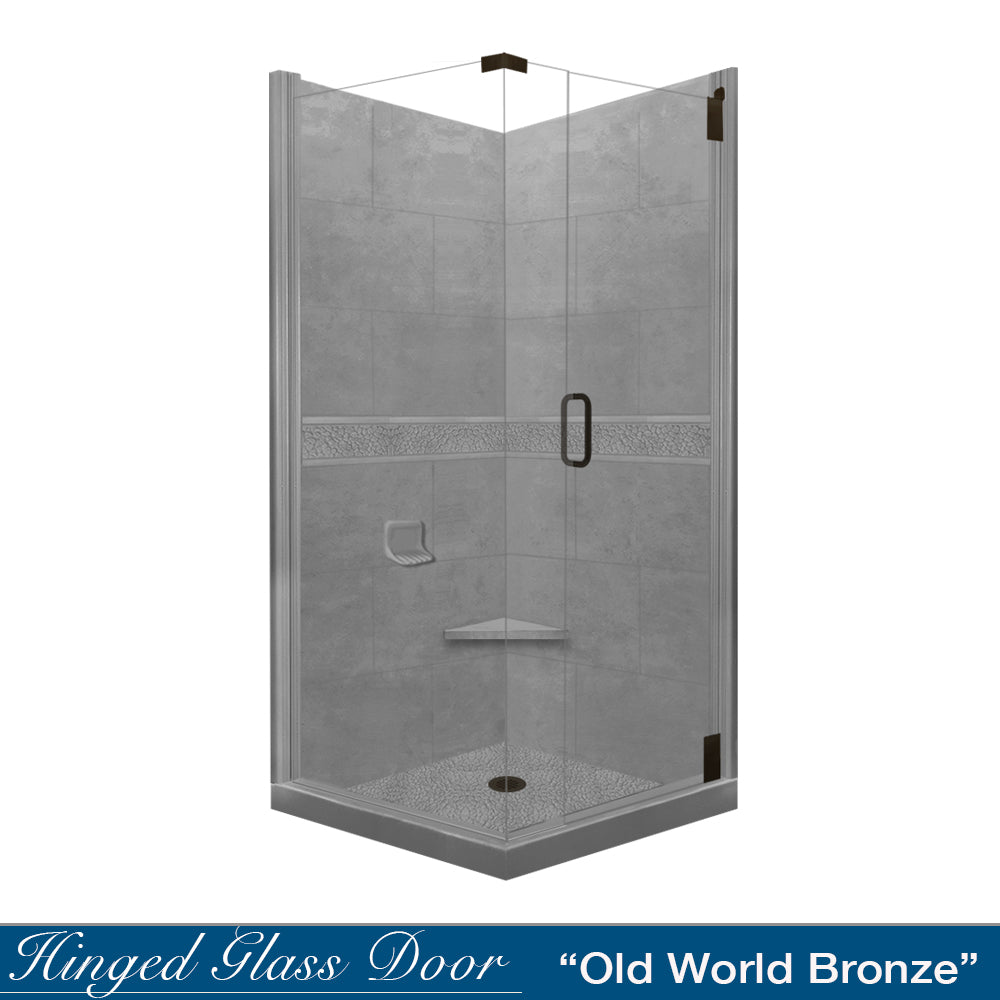 Corner Wet Cement Sistine Stone & Pebble Stone Accent Shower Remodel Kit
