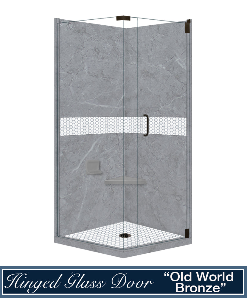 Corner Grio Medici Marble & Pearl Mosaic Accent Shower Remodel Kit