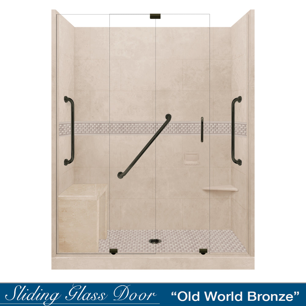 Freedom 60" Alcove Brown Sugar Sistine Stone & Jewel Stone Accent ("DIY Shower Remodel Kit")