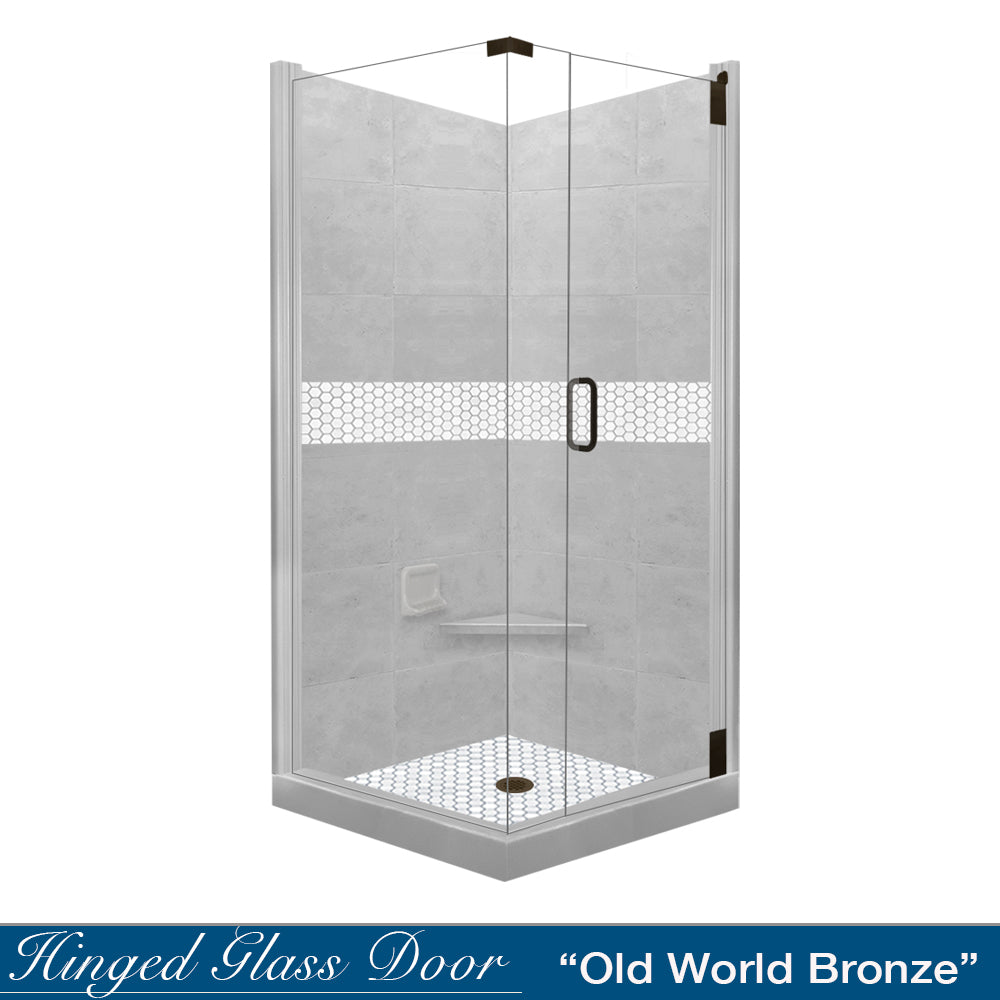 Corner Portland Cement Sistine Stone & Pearl Hex Mosaic Accent Shower Remodel Kit