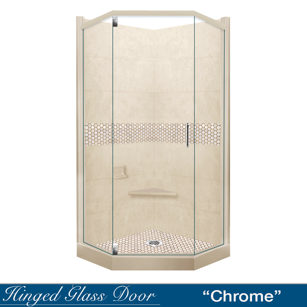 Neo-Angle Desert Sand Sistine Stone & Honey Hex Mosaic Accent Shower Remodel Kit
