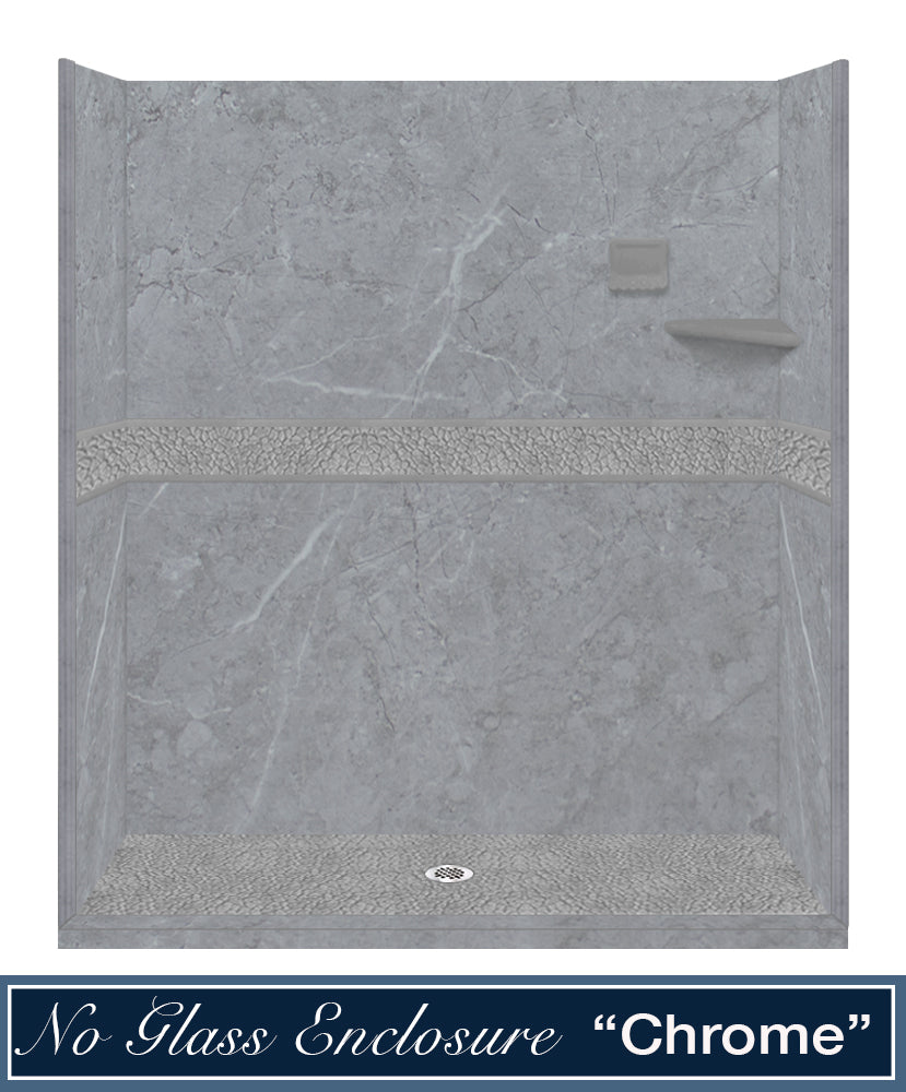 60" Alcove Grio Medici Marble & Pebble Stone Accent ("DIY Shower Remodel Kit")