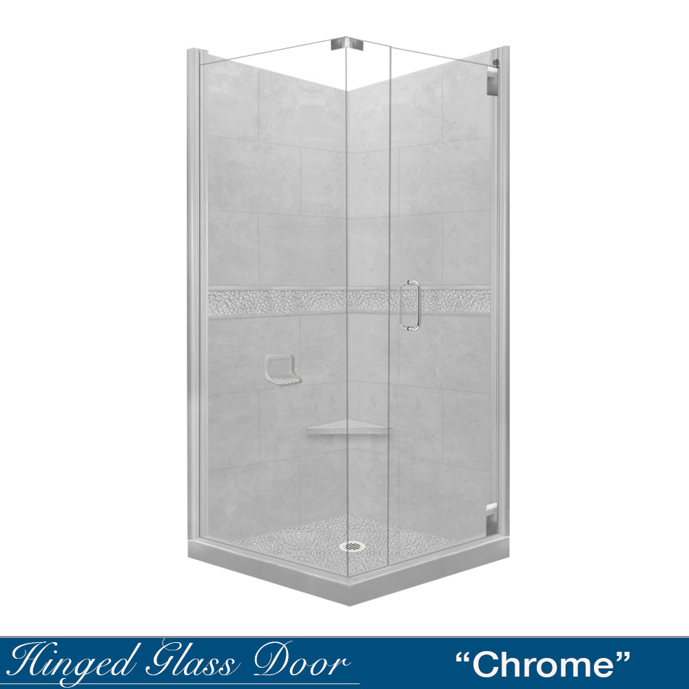 Corner Portland Cement Sistine Stone & Pebble Stone Accent Shower Remodel Kit