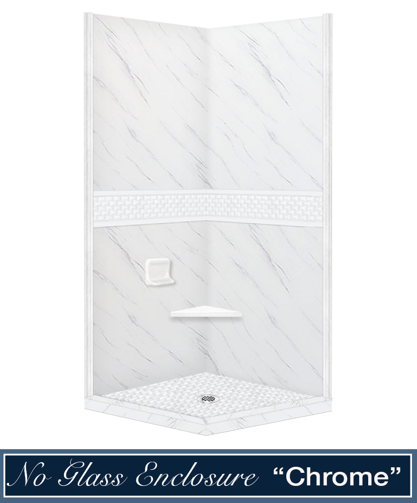 Carrara Marble Jewel Corner Shower Enclosure Kit