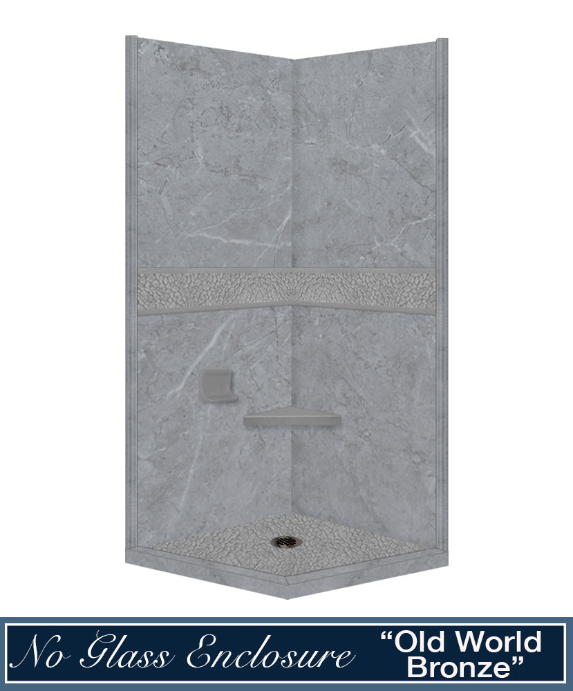 Corner Grio Medici Marble & Pebble Stone Accent Shower Remodel Kit