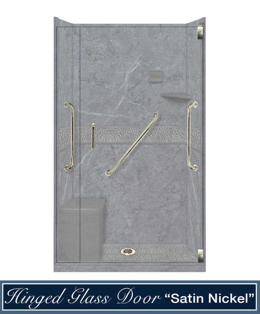 Freedom 60" Alcove Grio Medici Marble & Pebble Stone Accent Shower Remodel Kit