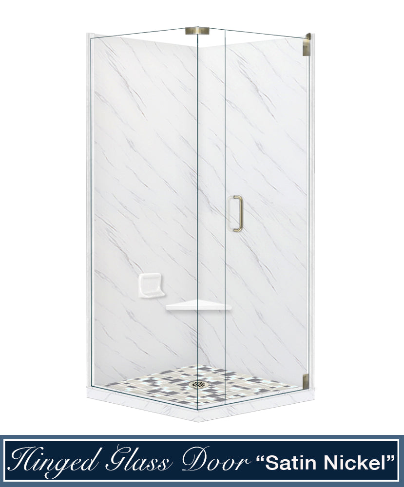 Carrara Marble Newport Mosaic Corner Shower Enclosure Kit