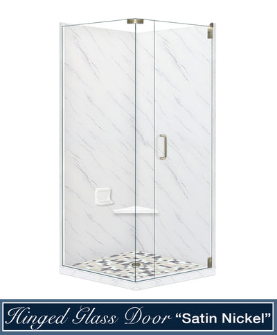 Carrara Marble Newport Mosaic Corner Shower Kit