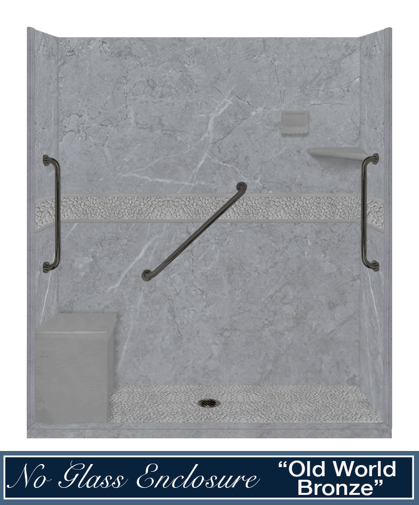 Freedom 60" Alcove Grio Medici Marble & Pebble Stone Accent Shower Remodel Kit
